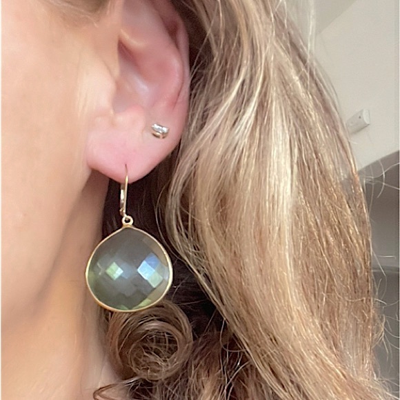 Large Citrine Drop Gold Earrings - Picture 3 of 3